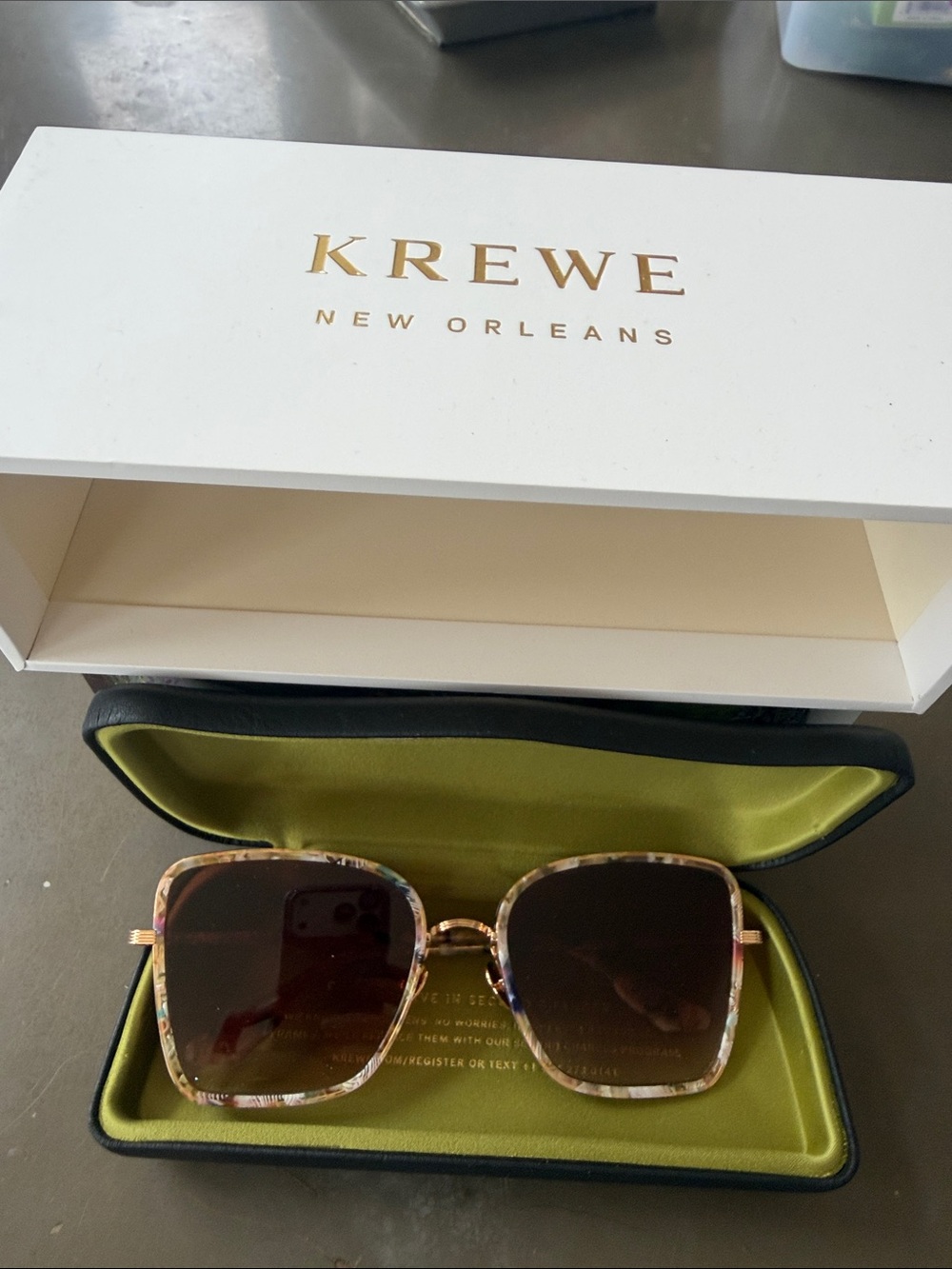 KREWE Tortoiseshell Square Sunglasses with Brown Gradient Lenses